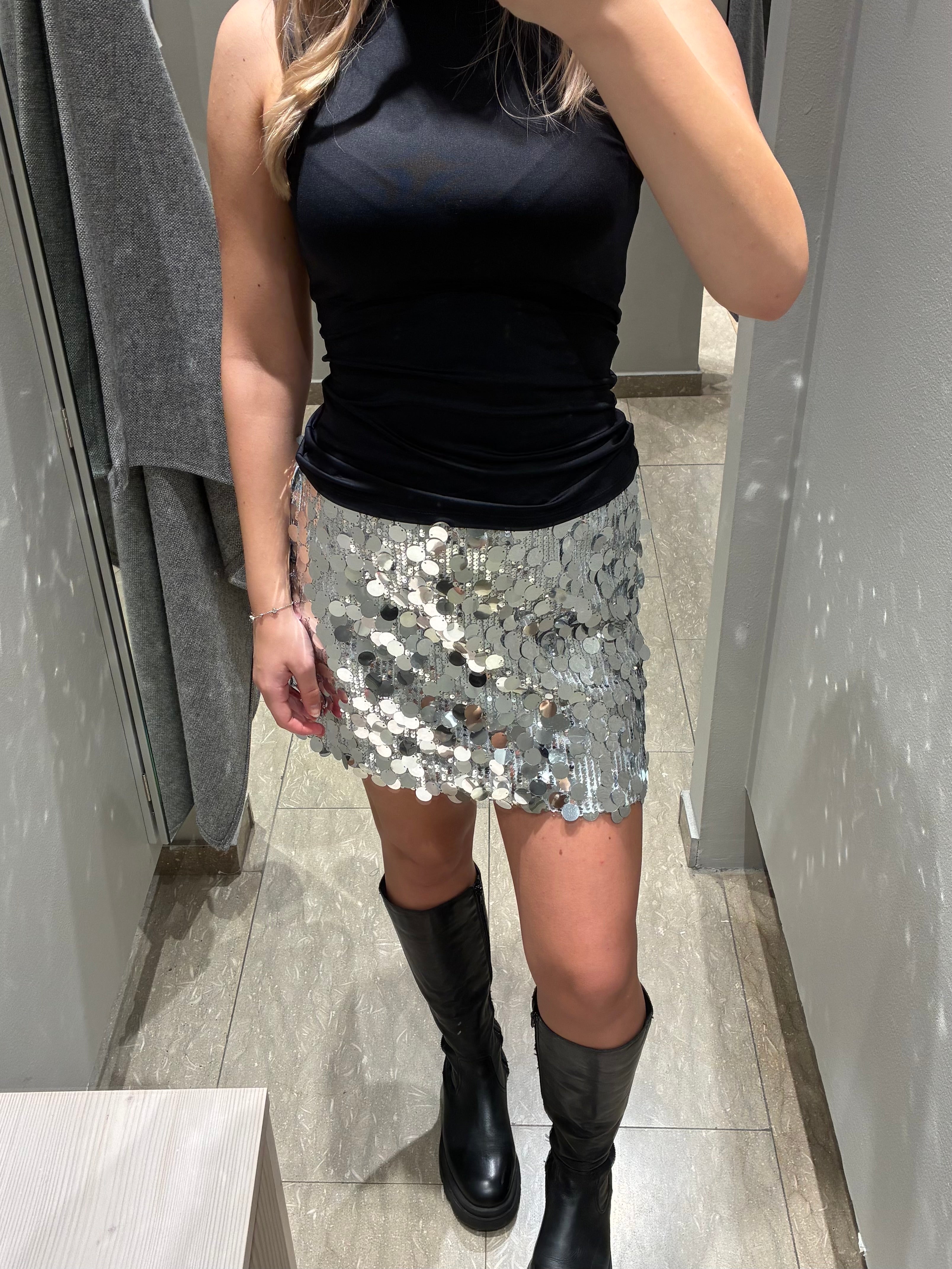 PCMALOU Mini Skirt - Silver Colour